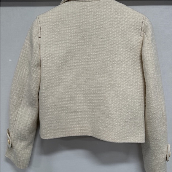 Sandro Paris Cropped Jacket Cream Textured Wool Blend Button Front Size 34 XS - Picture 9 of 10